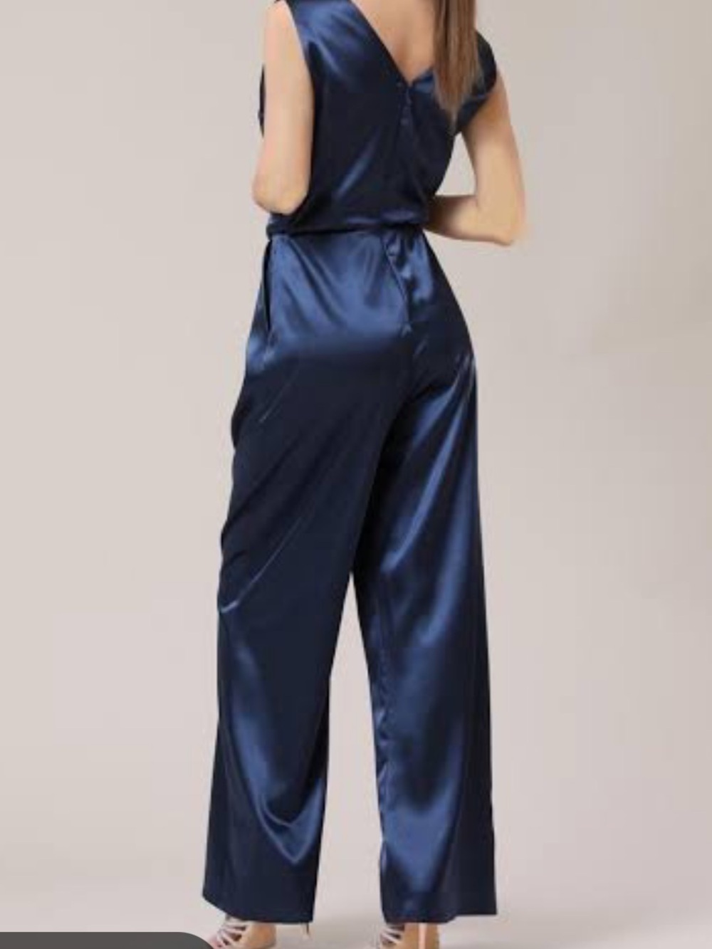 JOSEPH RIBKOFF NAVY JUMPSUIT WITH GOLD HAMMERED DETAIL! Gorgeous! 8